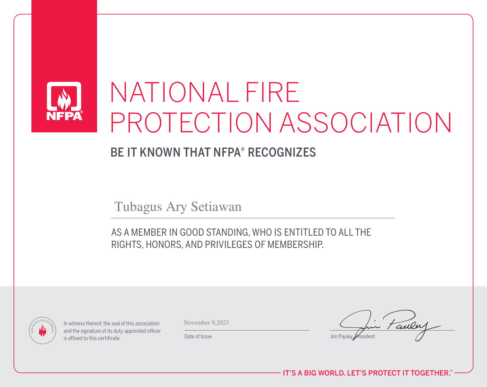 Certificate of NFPA-1